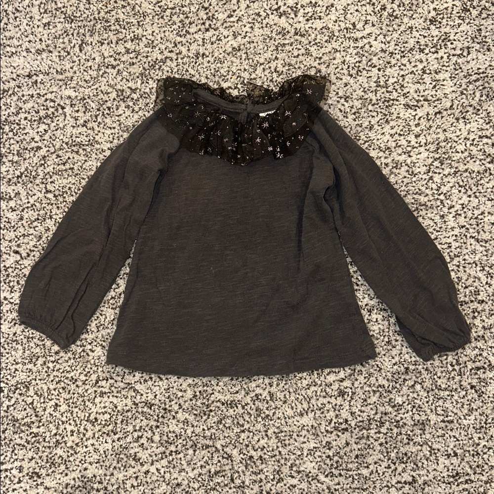 Zara Baby Black Long Sleeve Top with Ruffled Collar